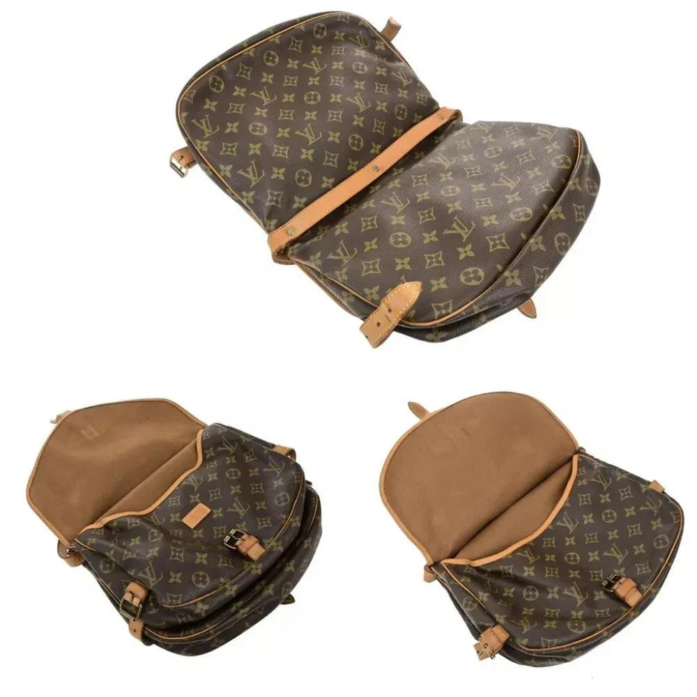 LOUIS VUITTON Logo Saumur 30 Shoulder Bag Monogram Leather Brown